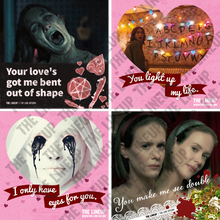 Load image into Gallery viewer, television horror valentines; the haunting of hill house, stranger things, american horror story valentines