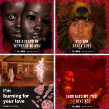 Load image into Gallery viewer, arthouse horror valentines; us, midsommar, mandy valentines