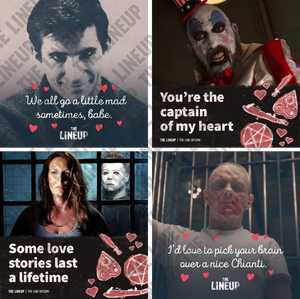 horror icons valentines; psycho, house of 1000 corpses, the silence of the lambs, halloween valentines