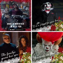 Load image into Gallery viewer, modern horror valentines; ma, saw, it, get out valentines