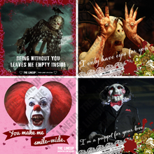Load image into Gallery viewer, horror monster valentines; scary stories to tell in the dark, pan&#39;s labyrinth, it, saw valentines
