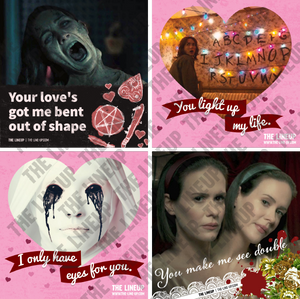 television horror valentines; the haunting of hill house, stranger things, american horror story valentines