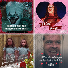 Load image into Gallery viewer, stephen king valentines; it, carrie, the shining valentines